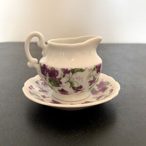 Vintage Napco Ceramic Hand painted Floral Mini Creamer and Dish